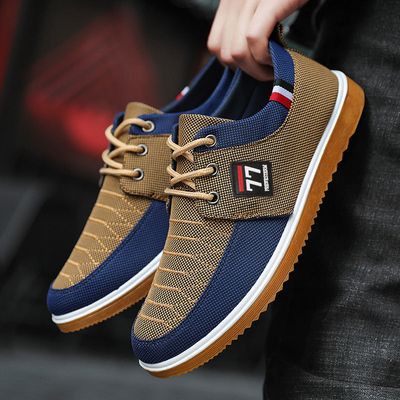 Plus Size Old Beijing Cloth Shoes - Men's Lace-Up Casual Canvas Sneakers