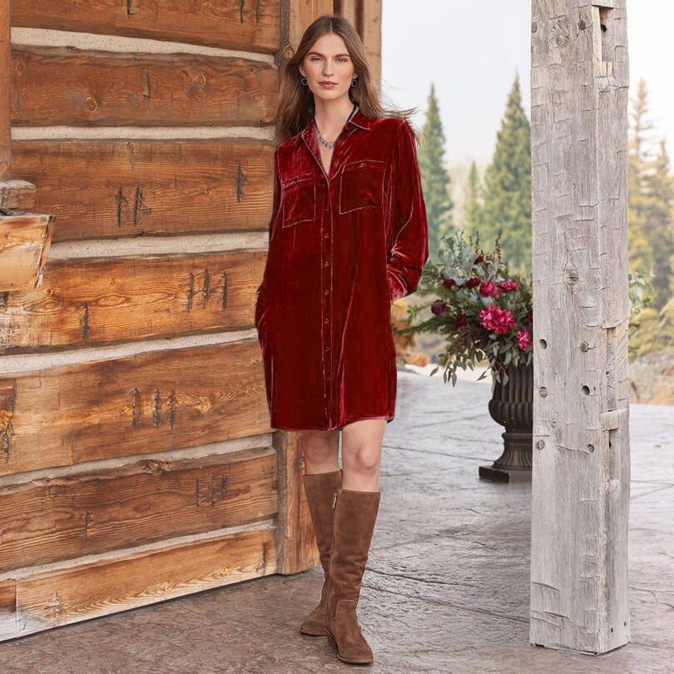 Women's Velvet Long Sleeve Knee-Length Casual Dress