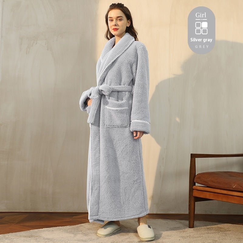 Thickened Flannel Couple Bathrobe - Men's & Women's Winter Warm Velvet Pajamas Plus Size
