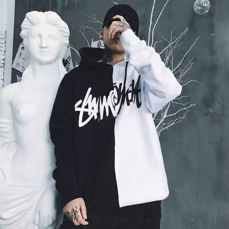 Men's Color Block Hooded Sweater - Casual Long Sleeve Sports Pullover