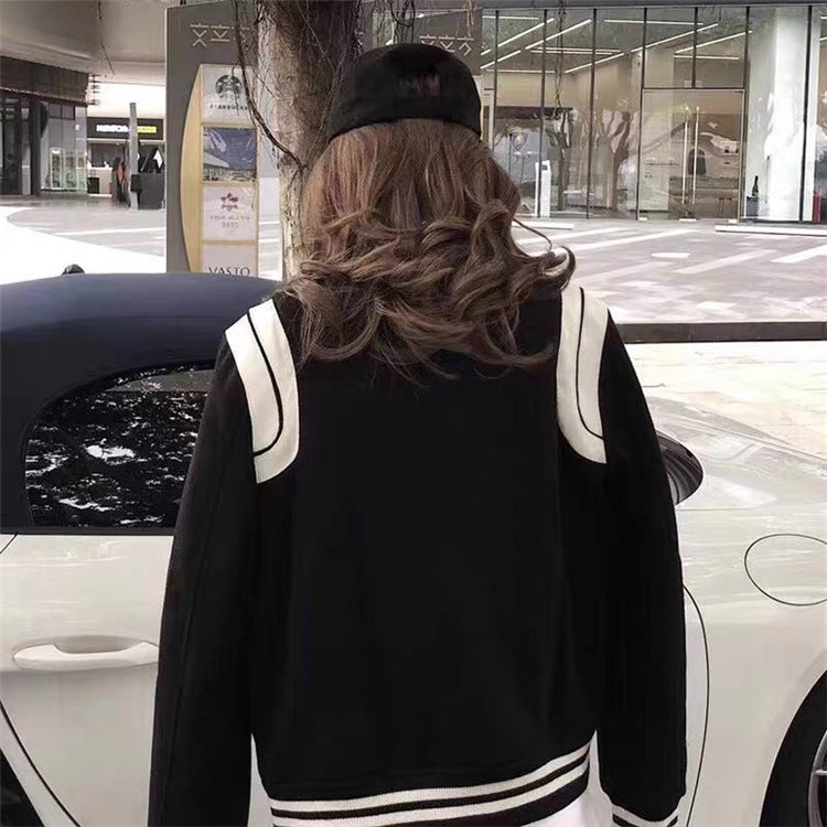 Men's Aviator Wool Jacket - Black and White Stitching Spring Autumn Bomber