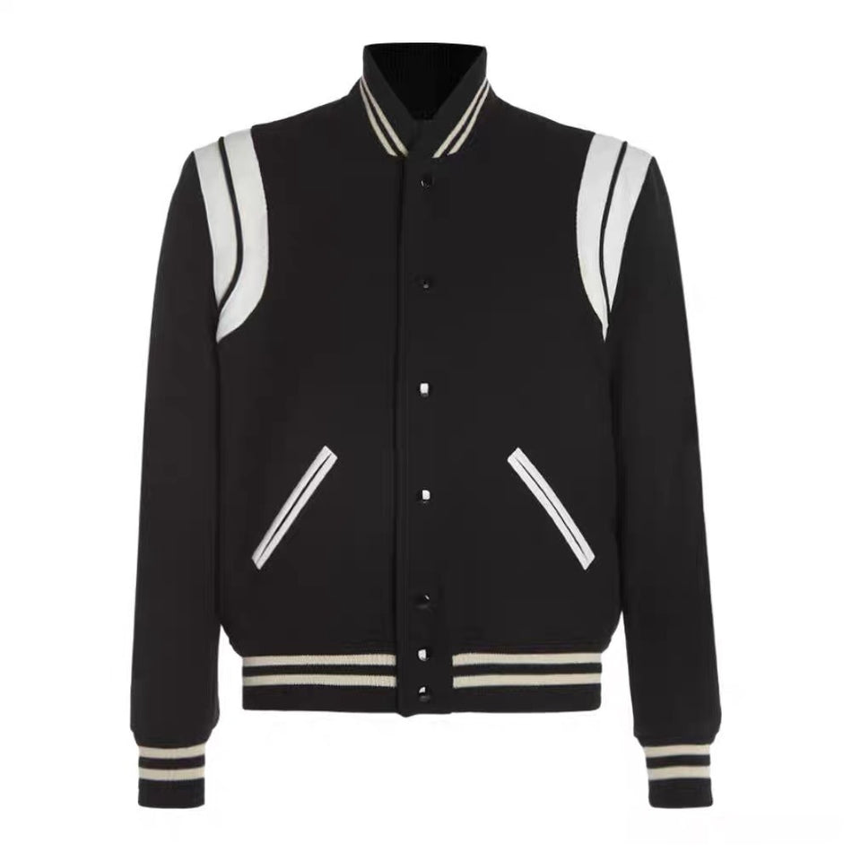 Men's Aviator Wool Jacket - Black and White Stitching Spring Autumn Bomber