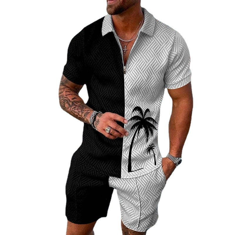 Men's Mesh Zipper Short Sleeve Tracksuit - Casual Summer Sports Set with Shorts