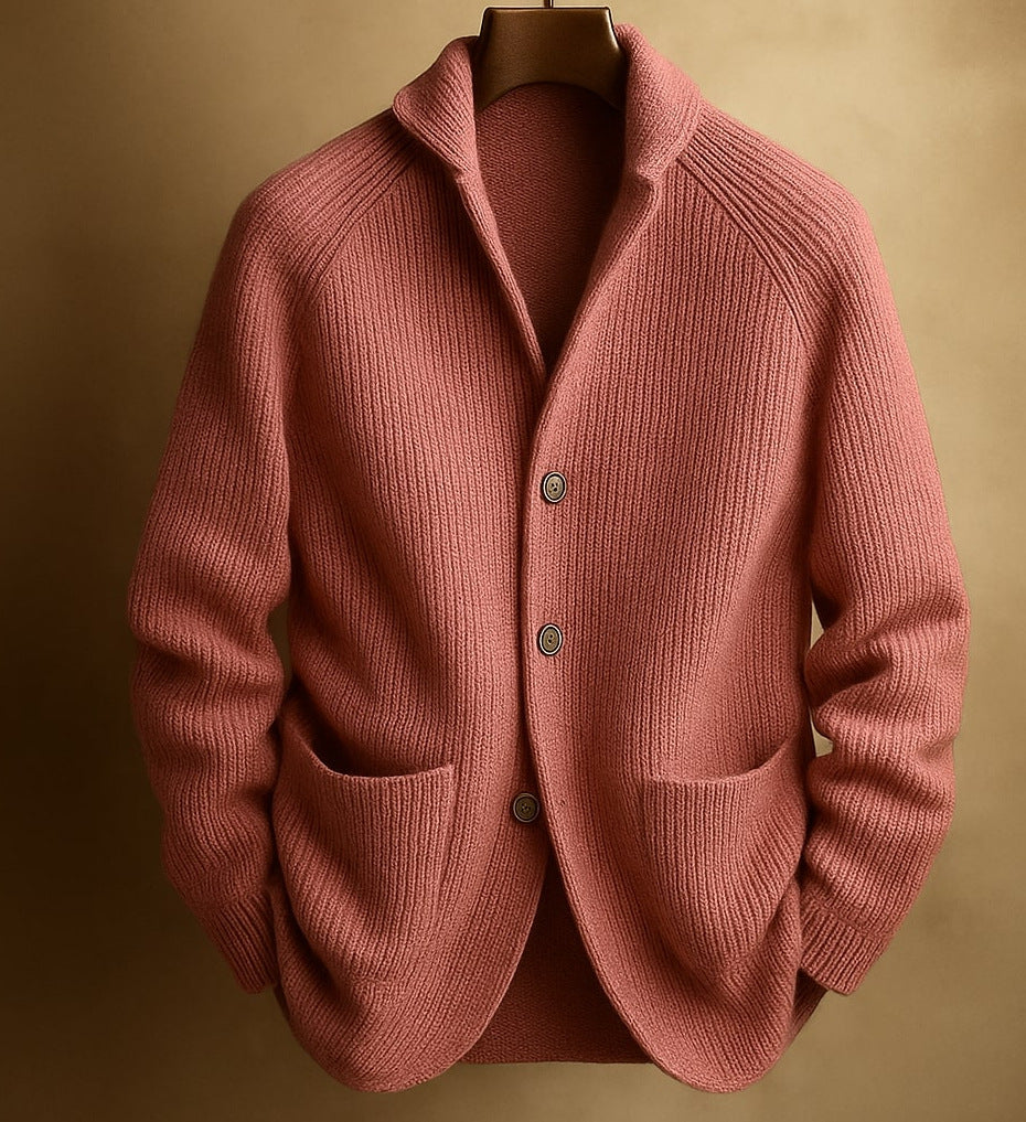Men's Modal Knitted Cardigan Jacket - Loose Fit Thick Button-Up Pocket Sweater for Casual Wear