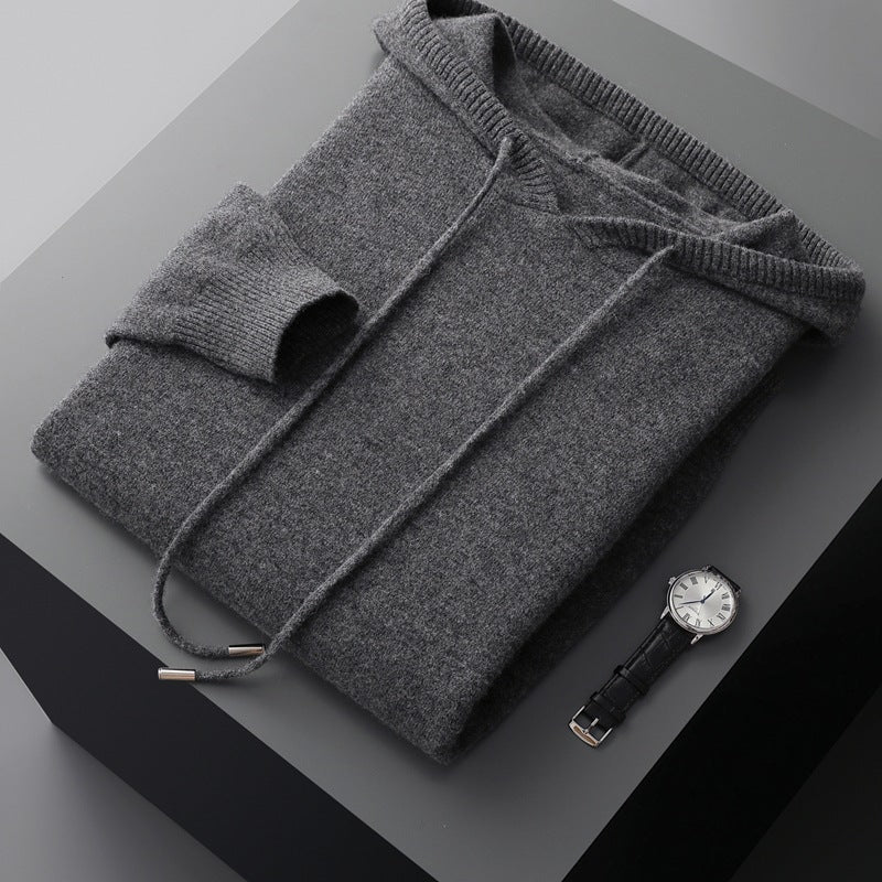 Men's Hooded Cashmere Sweatshirt - Thick Loose Fit Casual Pullover for Autumn & Winter