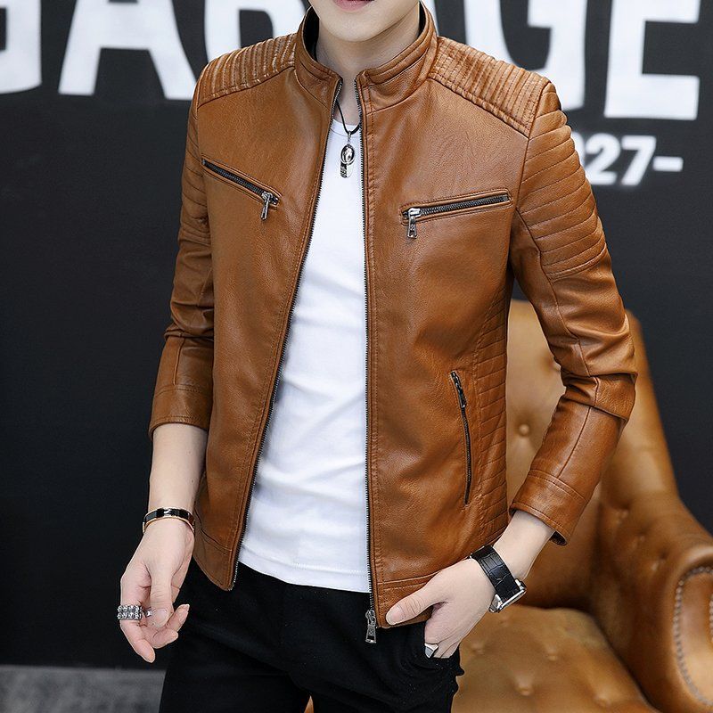 Men's Synthetic Leather Jacket - Loose Fit Mid-Length Korean Style Jacket for Spring & Autumn