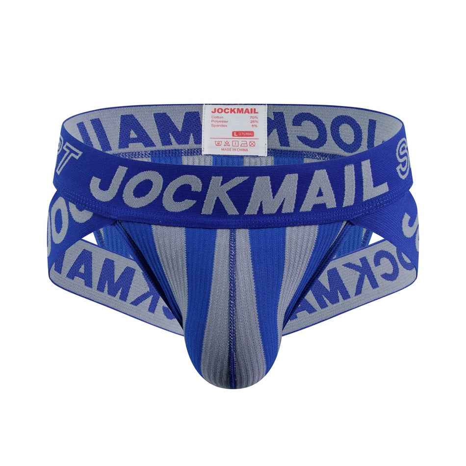 Men's Striped Cotton Briefs - Low Waist Breathable Sports Underwear with Hip Lifting