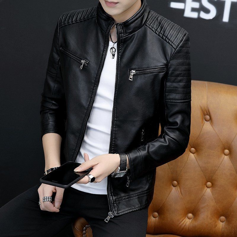 Men's Synthetic Leather Jacket - Loose Fit Mid-Length Korean Style Jacket for Spring & Autumn