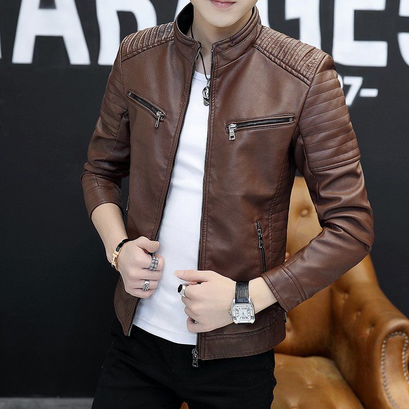 Men's Synthetic Leather Jacket - Loose Fit Mid-Length Korean Style Jacket for Spring & Autumn