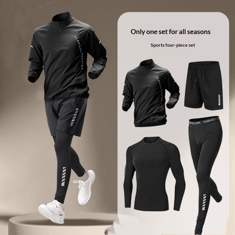 Men's 4-Piece Ice Silk Fitness Set - Quick Dry Summer Sportswear with Long Sleeve Shirt, Shorts & Pants