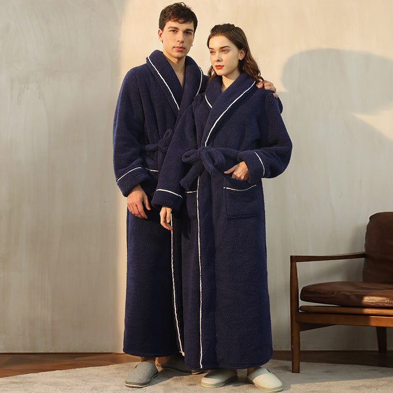 Thickened Flannel Couple Bathrobe - Men's & Women's Winter Warm Velvet Pajamas Plus Size