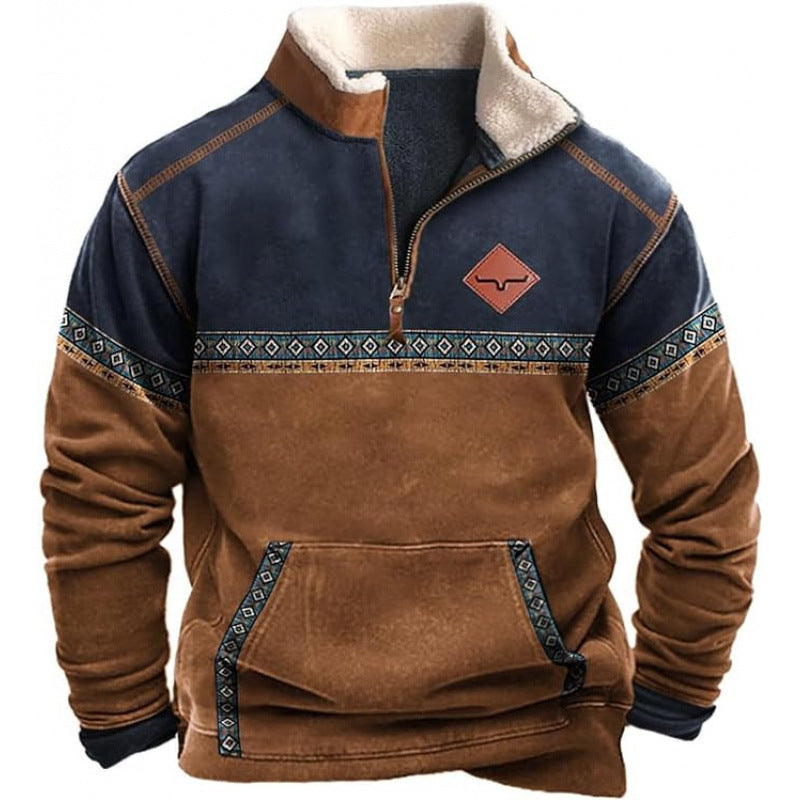 Men's Digital Print Long Sleeve Shirt - Japanese Korean Casual Striped Pullover Tee