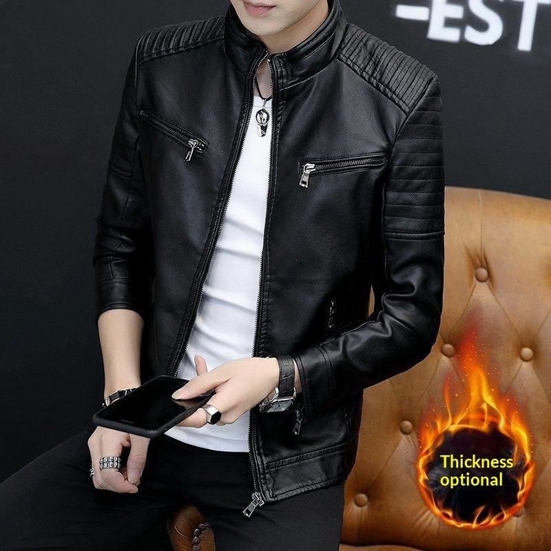Men's Synthetic Leather Jacket - Loose Fit Mid-Length Korean Style Jacket for Spring & Autumn
