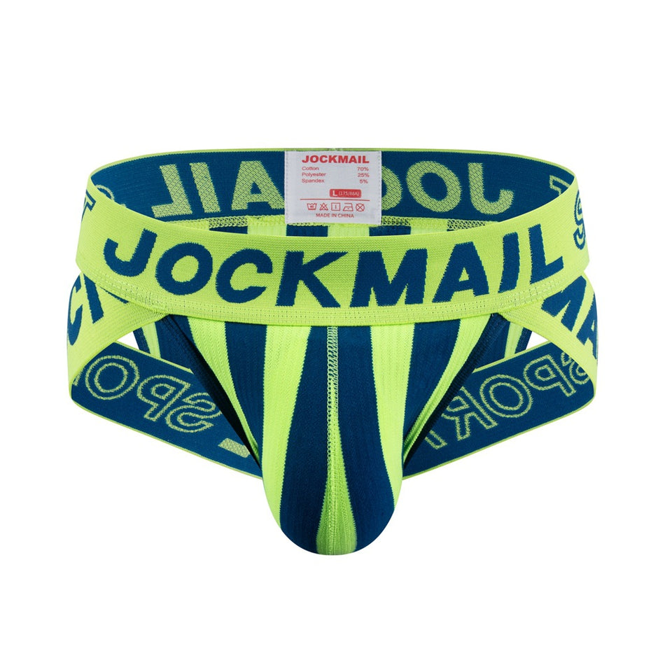 Men's Striped Cotton Briefs - Low Waist Breathable Sports Underwear with Hip Lifting