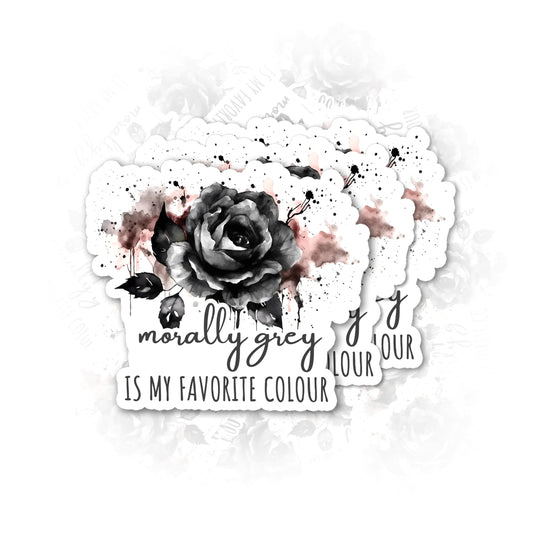 Set 3Pcs Morally Grey is My Favourite Color Sticker Rose Sticker Book Lover Sticker Bookish Sticker Booktok Sticker Water Assitant Die-Cut Vinyl Decals for Laptop Phone Water Bottles (2 Inches)