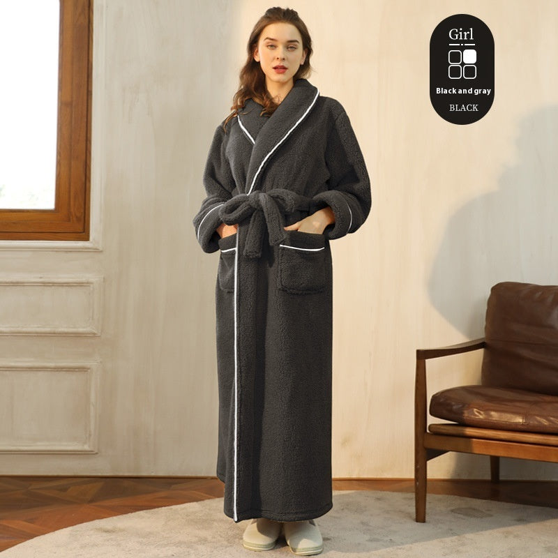Thickened Flannel Couple Bathrobe - Men's & Women's Winter Warm Velvet Pajamas Plus Size