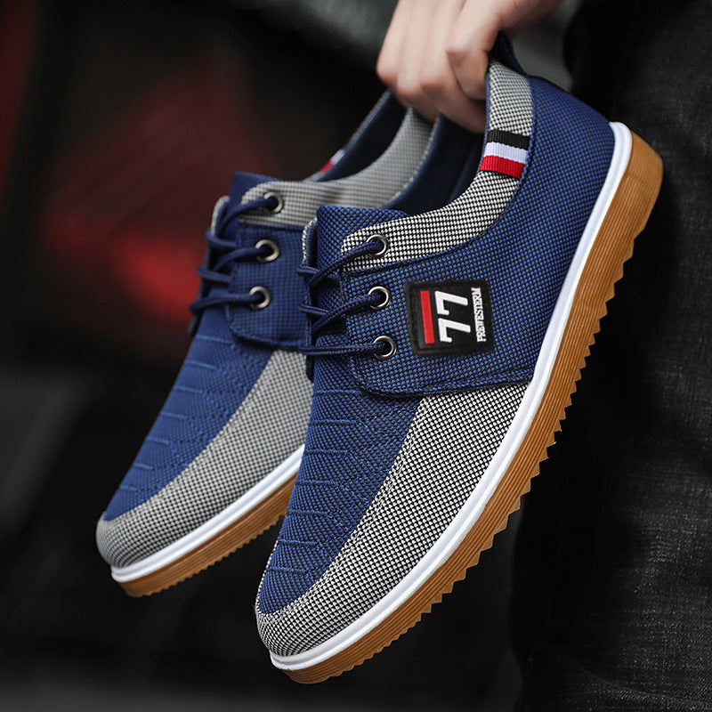 Plus Size Old Beijing Cloth Shoes - Men's Lace-Up Casual Canvas Sneakers