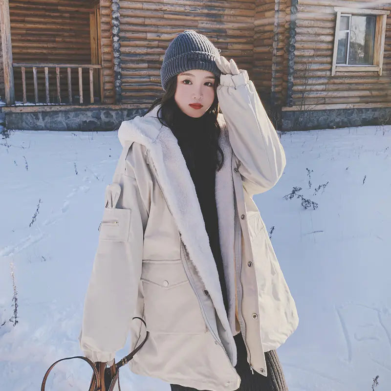 Korean Style Loose Plus Velvet Padded Jacket