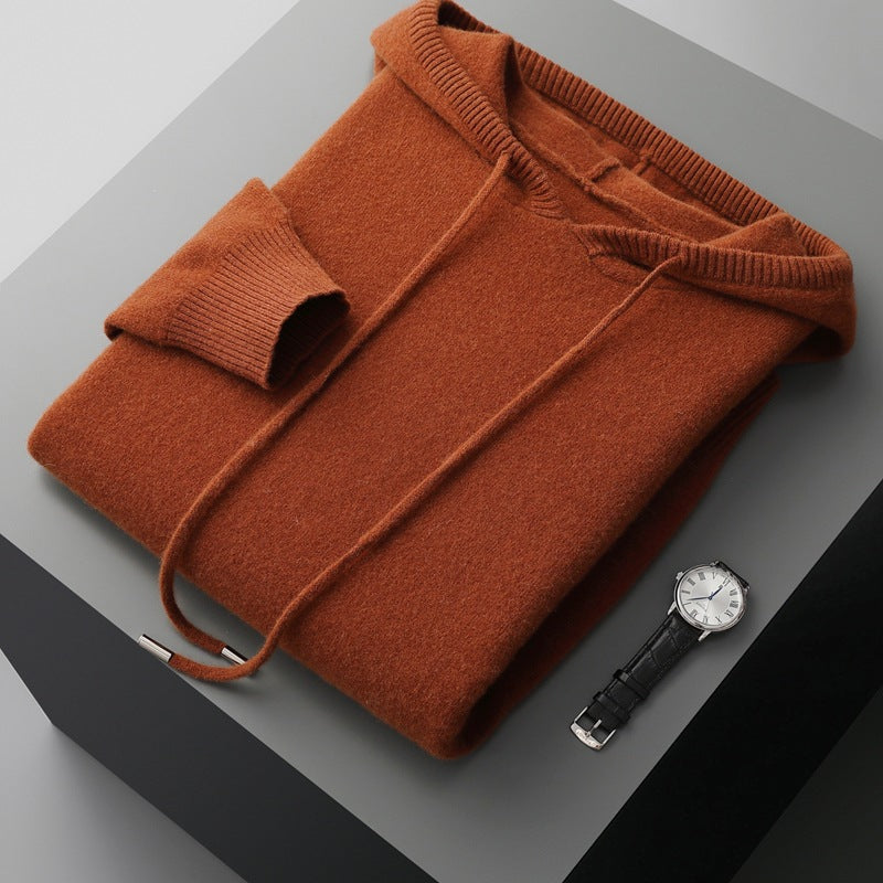 Men's Hooded Cashmere Sweatshirt - Thick Loose Fit Casual Pullover for Autumn & Winter