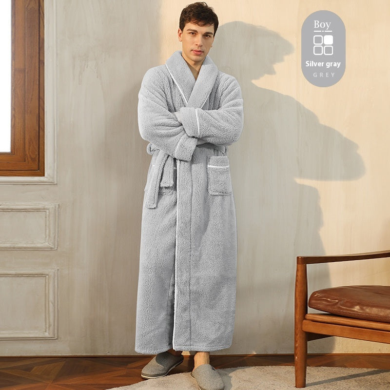 Thickened Flannel Couple Bathrobe - Men's & Women's Winter Warm Velvet Pajamas Plus Size