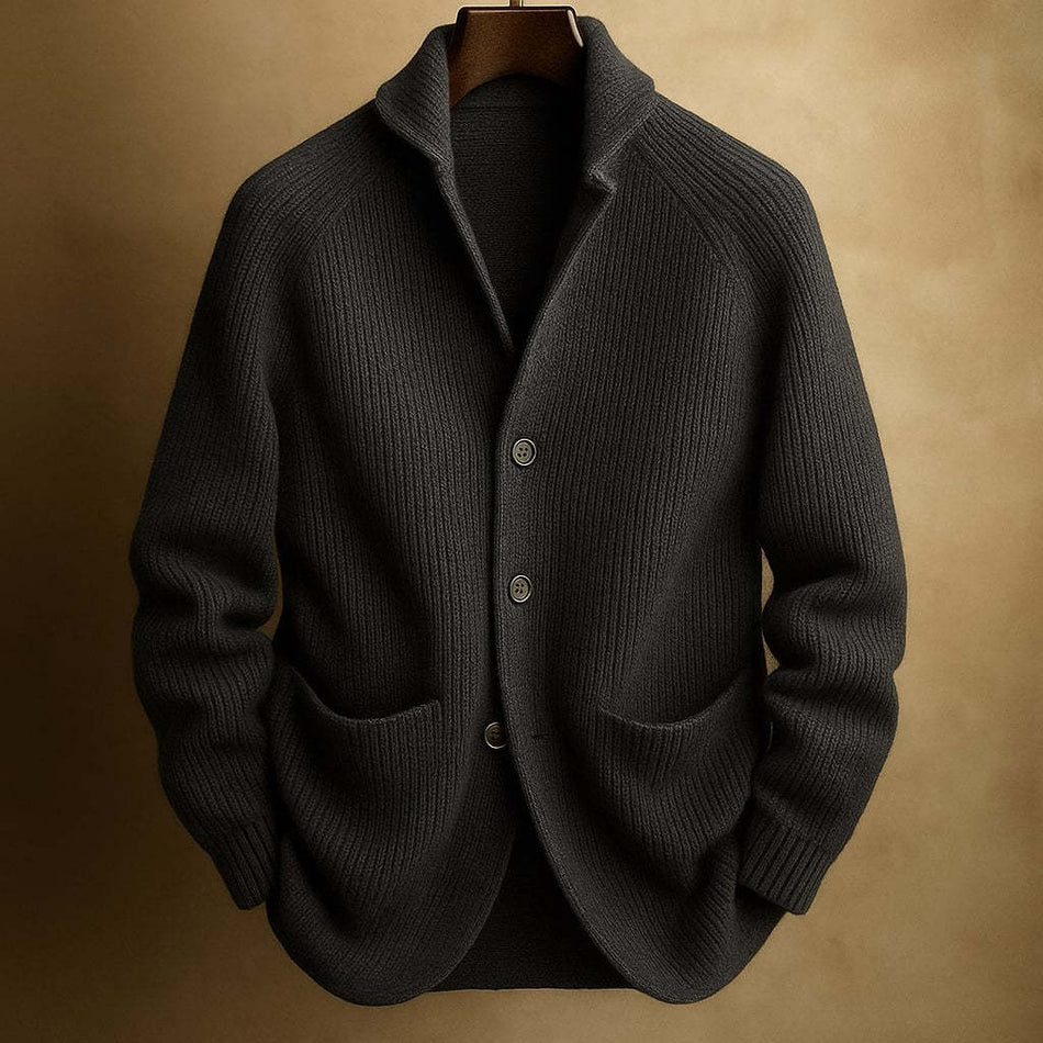 Men's Modal Knitted Cardigan Jacket - Loose Fit Thick Button-Up Pocket Sweater for Casual Wear