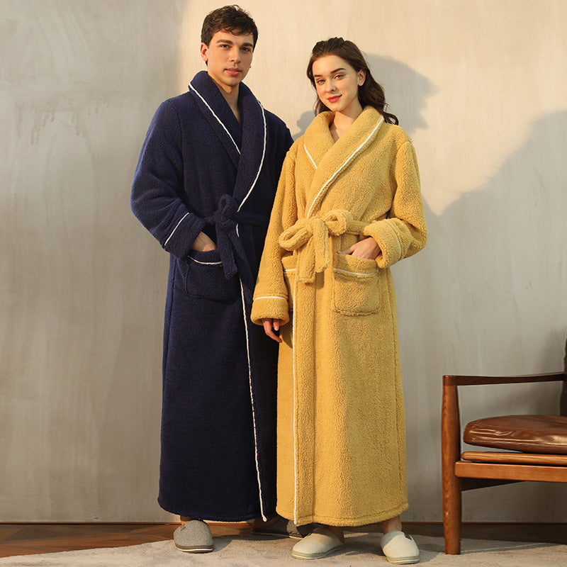 Thickened Flannel Couple Bathrobe - Men's & Women's Winter Warm Velvet Pajamas Plus Size