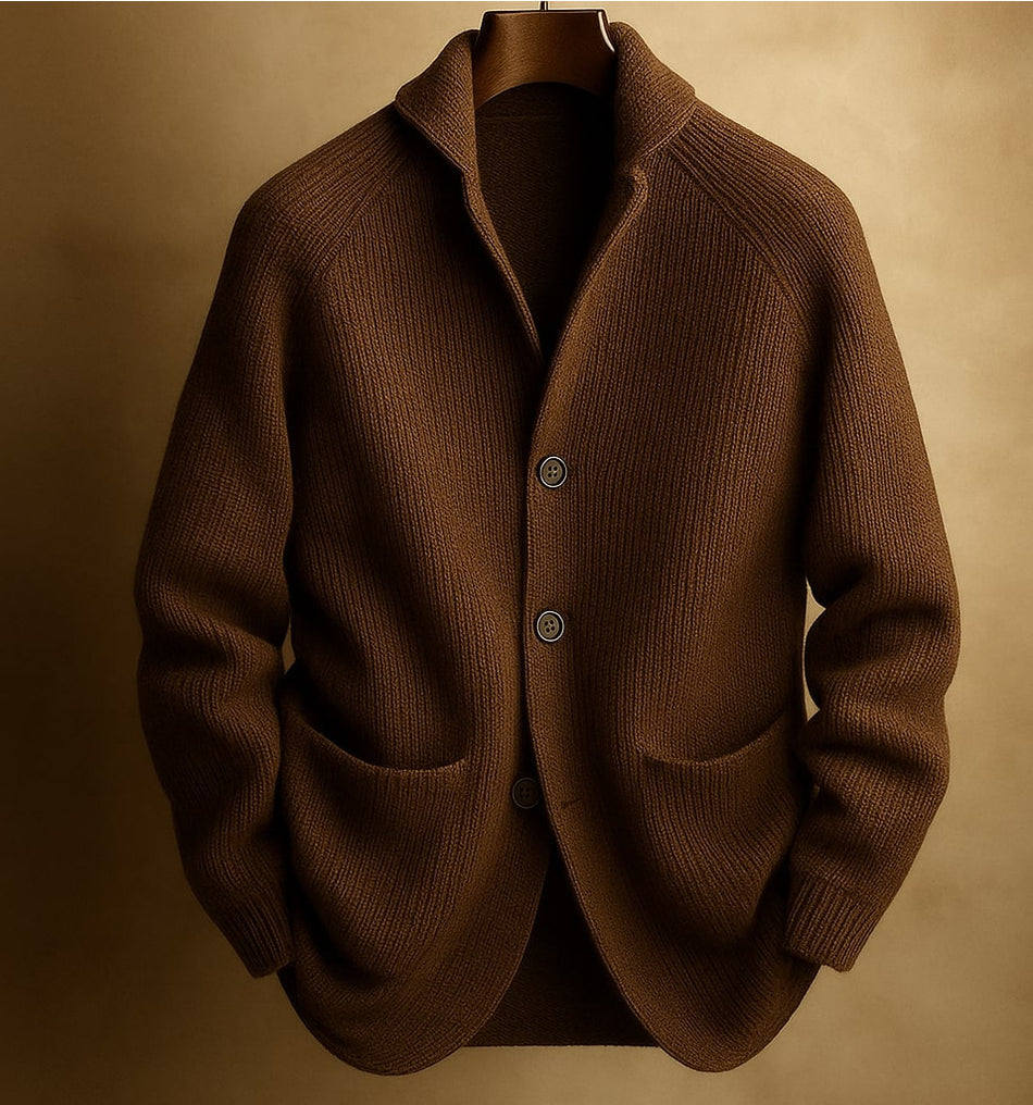Men's Modal Knitted Cardigan Jacket - Loose Fit Thick Button-Up Pocket Sweater for Casual Wear