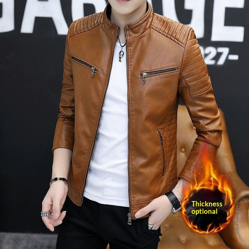 Men's Synthetic Leather Jacket - Loose Fit Mid-Length Korean Style Jacket for Spring & Autumn