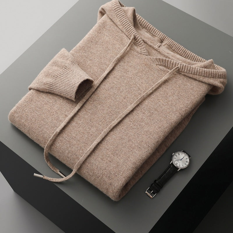 Men's Hooded Cashmere Sweatshirt - Thick Loose Fit Casual Pullover for Autumn & Winter
