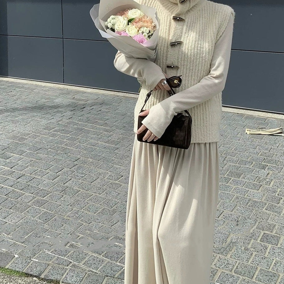 Women's Lapel Knitted Vest Skirt