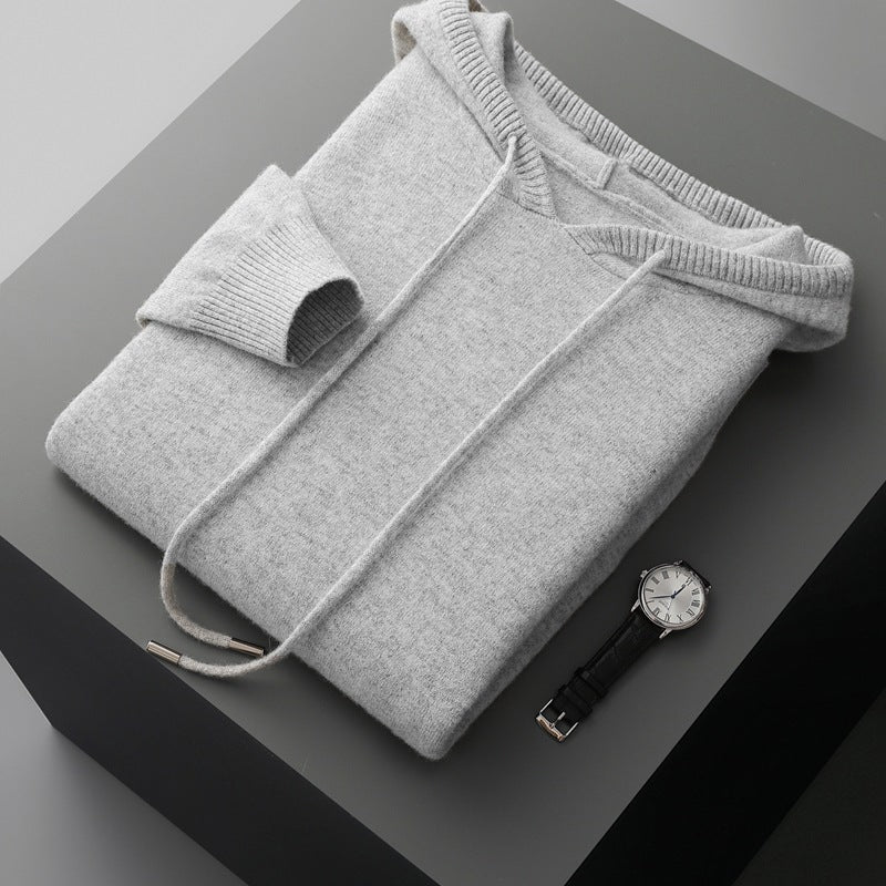 Men's Hooded Cashmere Sweatshirt - Thick Loose Fit Casual Pullover for Autumn & Winter
